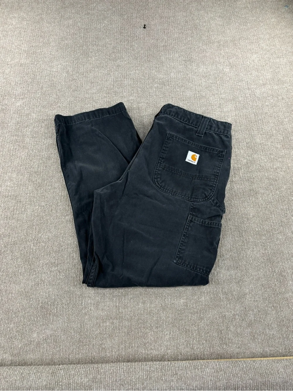 Carhartt Pants Mens 36x30 Black Relaxed Fit Canvas Carpenter Work B324-BLK